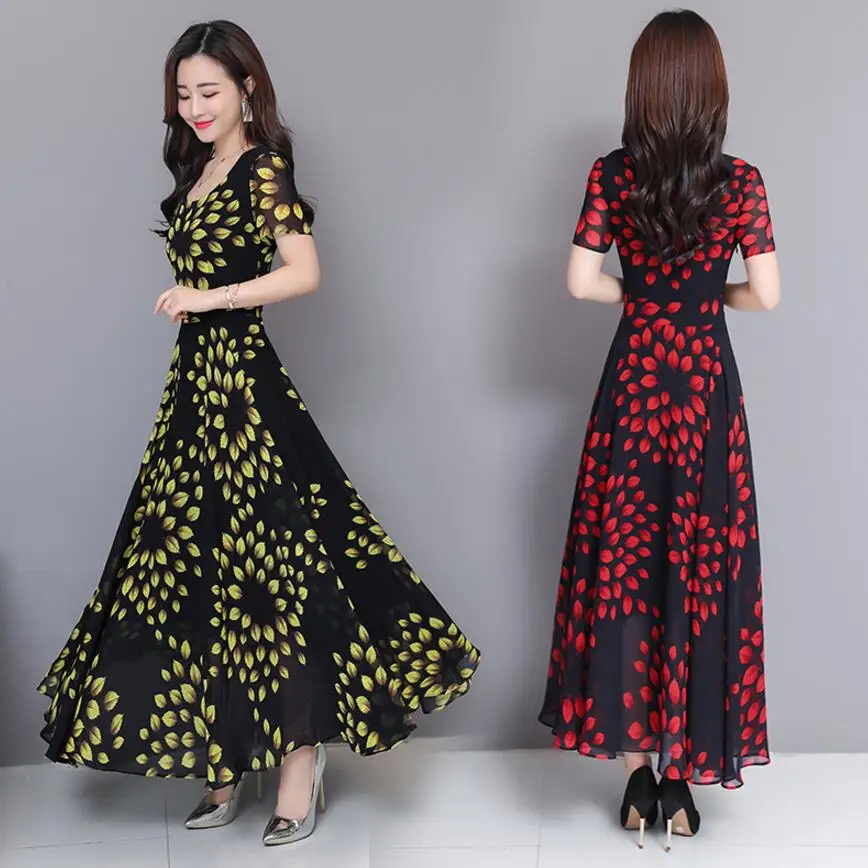 Повседневное шифоновое платье цветочный принт летнее 2019 женская обувь Vestidos дамы