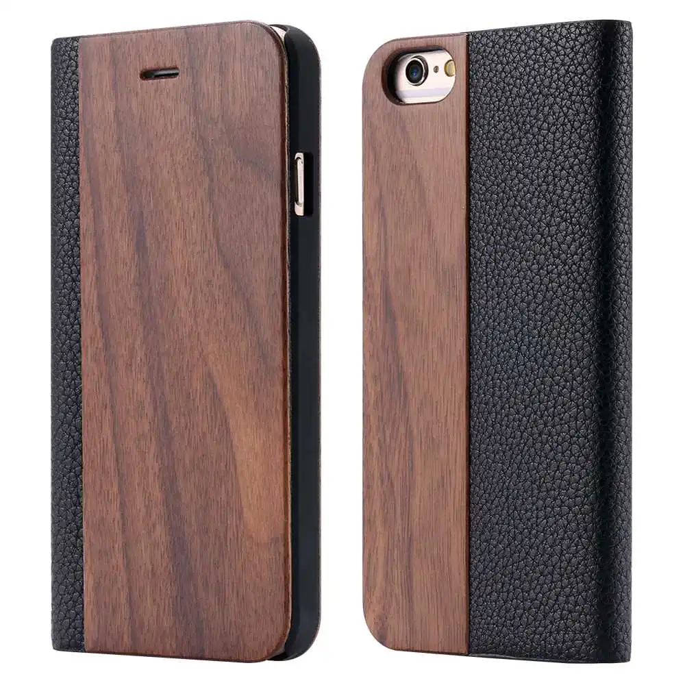 Black Walnut KISSCASE деревянный полиуретановый кошелек для iPhone 8 7 6s Plus, чехлы из натуральной бамбуковой кожи с откидной крышкой и подставкой, чехол для iPhone 6 6s XS Max X чехол на айфон 7 чехол на айфон 6 6S 8 XR XS MAX - Цвет: Black Walnut