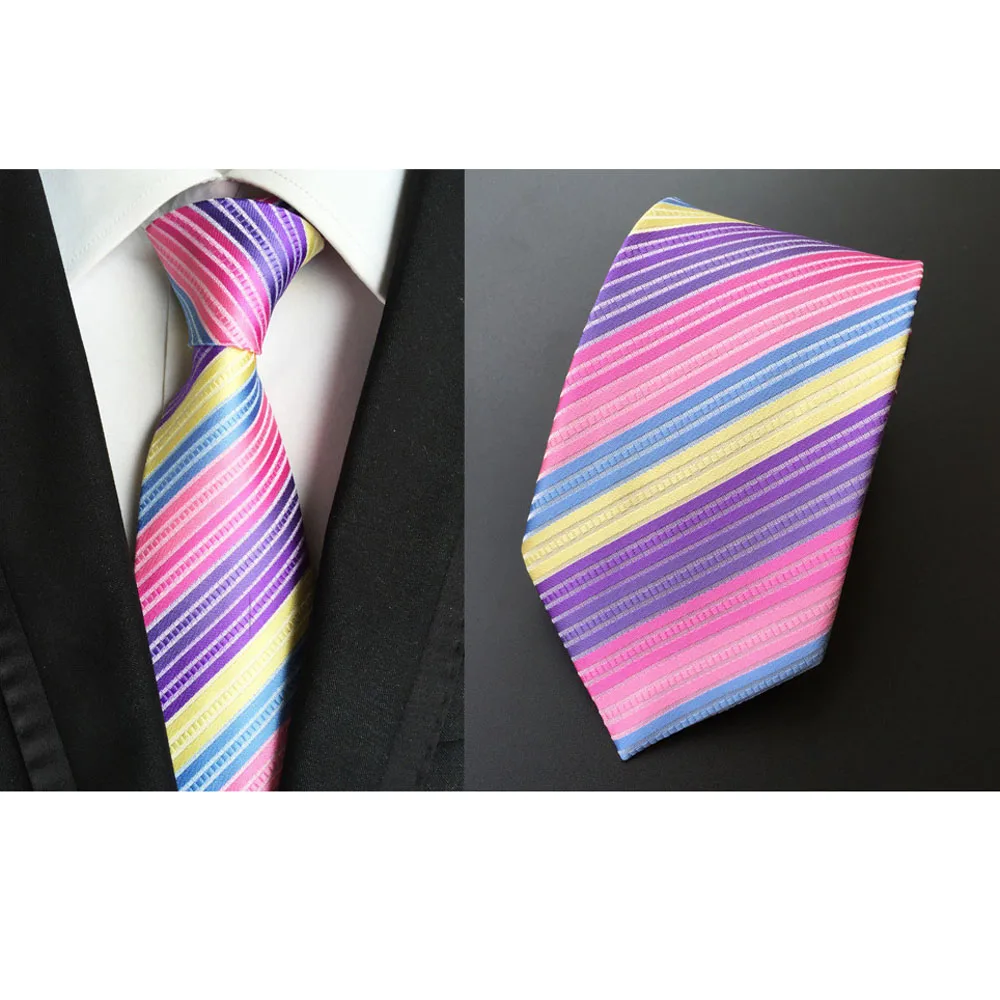 Colorful Men Striped Rainbow Jacquard 8cm Ties Polyester Necktie Tie New HZTIE0052 | Аксессуары для одежды