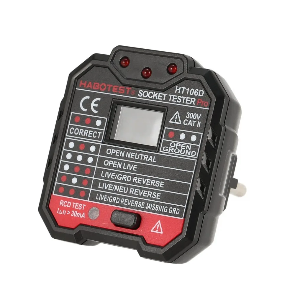 HABOTEST HT106D Socket Testers Voltage Test detector EU Plug Ground Zero Line Polarity Phase Check dropshipping | Инструменты
