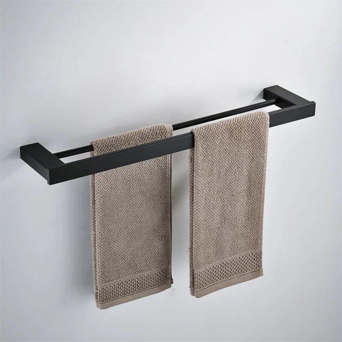 Double Towel bar Матовый черный SUS 304 из нержавеющей стали набор аксессуаров для ванной комнаты Крючок для халата шампунь вешалка для полотенец кольцо Полка для полотенец аксессуары для ванной комнаты - Цвет: Double Towel bar