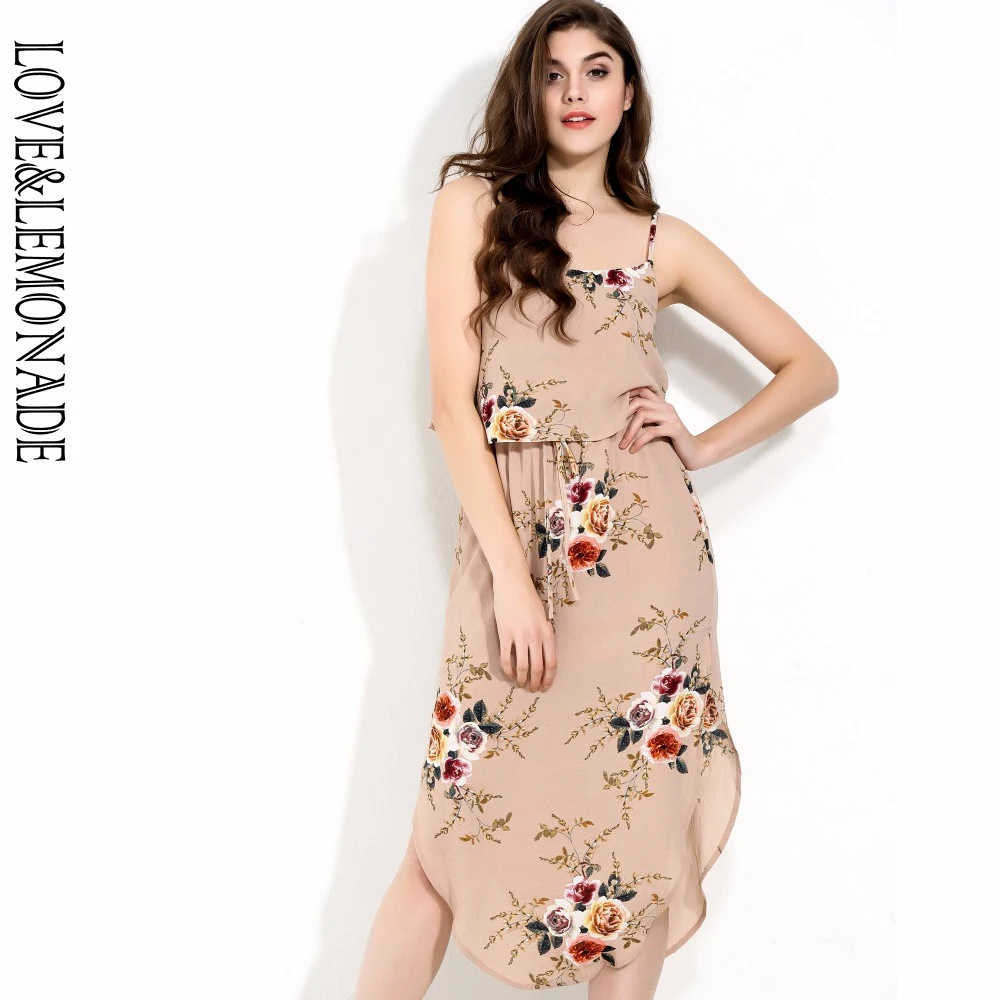 Love & Lemonade телесного цвета печатных листьев лотоса Повседневное платье TB 10133|casual