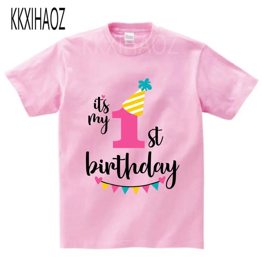 pink childreT-shirt Одежда для маленьких мальчиков и девочек с принтом «it's my 1-3 th Birthday», детская забавная футболка, подарок на день рождения для детей 1-3 лет, NN - Цвет: pink childreT-shirt