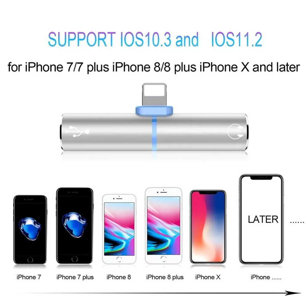 2 в 1 зарядки аудио адаптер для iphone 7 8 plus X iOS Зарядное устройство Adaptateur сплиттер