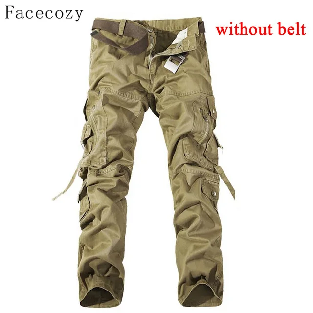 khaki Facecozy мужские осенние военные уличные брюки мужские ветрозащитные свободные стильные охотничьи спортивные брюки размера плюс - Цвет: khaki