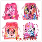 6 шт.Лот Розовые Сумки на шнурке с Минни, женский рюкзак на шнурке с героями мультфильмов для дня рождения, школьные сумки на шнурке для девочек, поставка