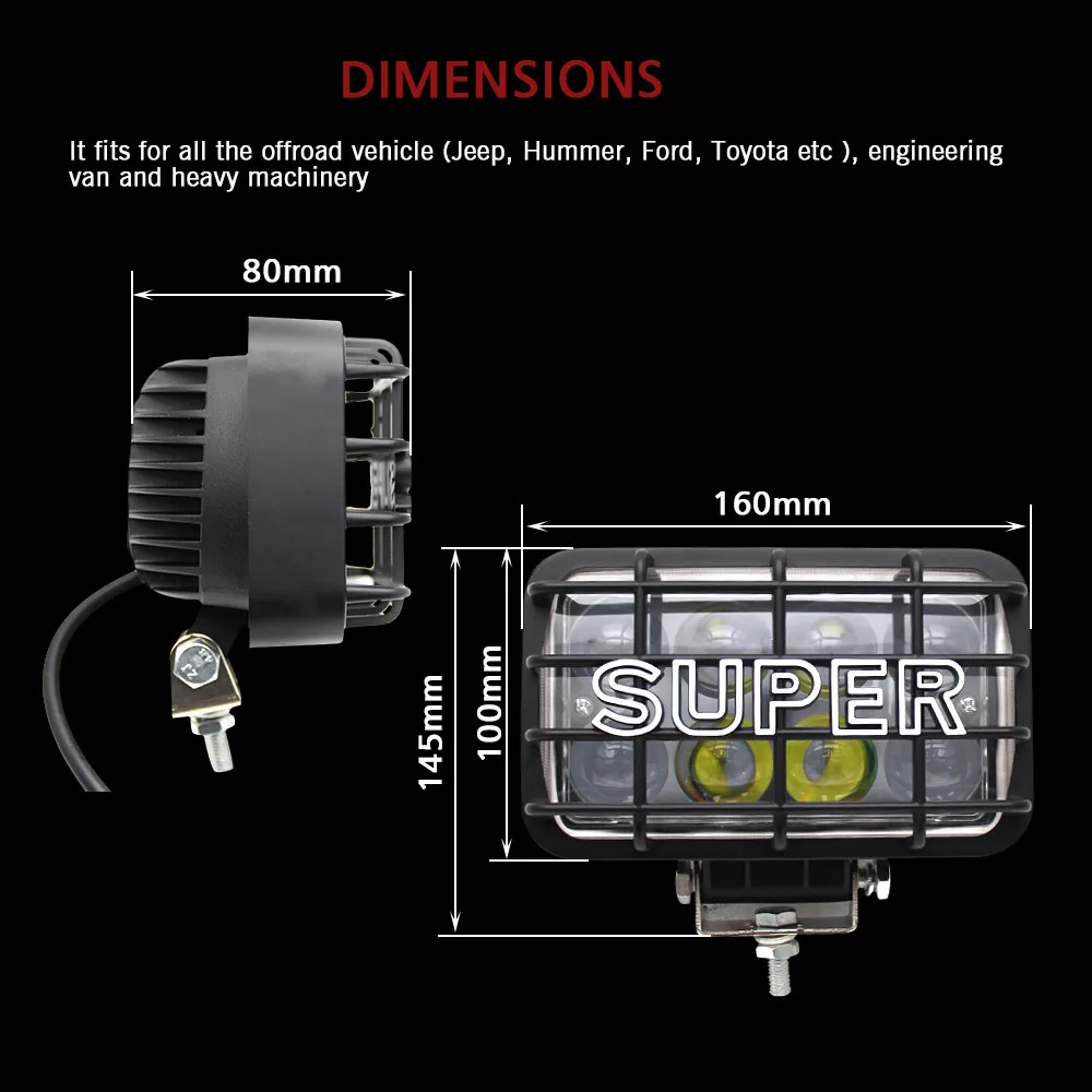 CO LIGHT Led 12 Volt 40W Additional Lights 4X6 Leds Off Road 4X4 Auto Light Spot 4D for Lada Niva Uaz Tractor Jeep Wrangler Boat |