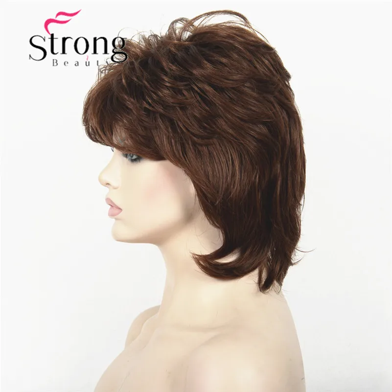 StrongBeauty короткий пушистый слоистый светильник коричневый высокий светильник ed Классический колпачок полный синтетический парик женские волосы парики