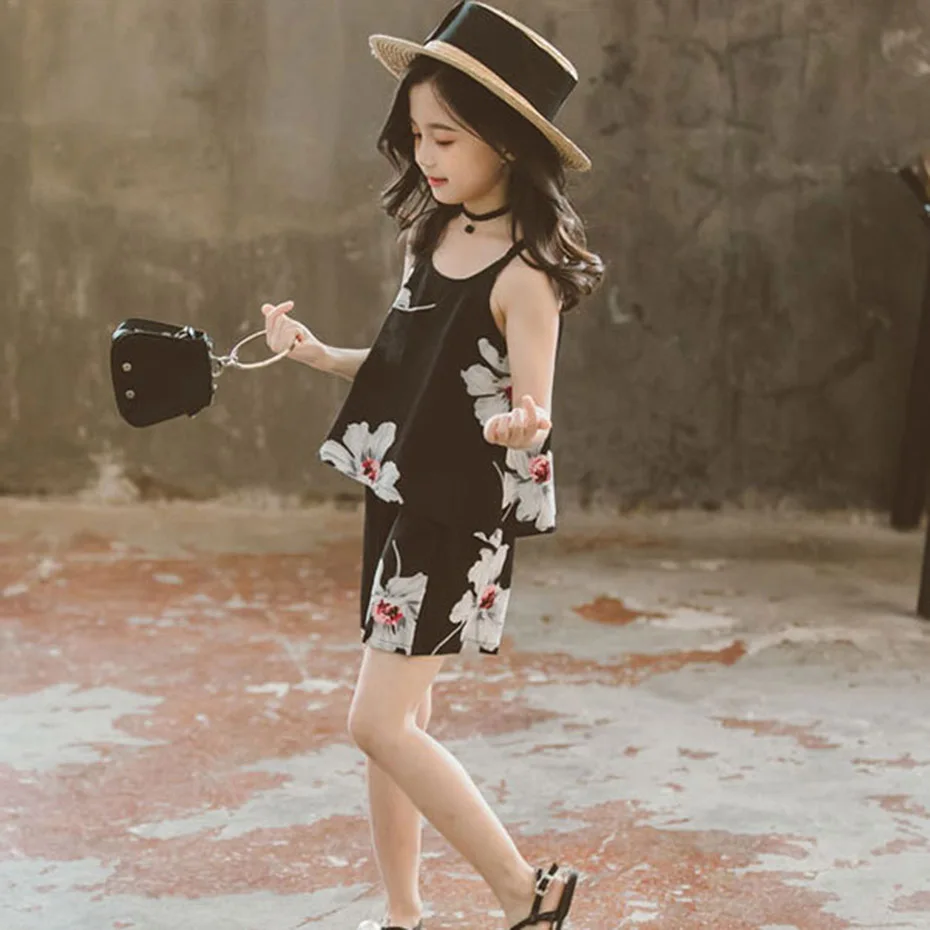 Set Clothes For Girls Floral Vest + Short 2PCS Children'S Costumes Big Kids Summer 6 8 10 12 13 14 Year | Детская одежда и