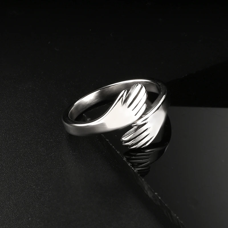 

Trendy Hand Shape Design Stainless Steel Rings For Men Women Fashion Wedding Party Ring Multi Sizes Luxury Brand Jewellery Gifts