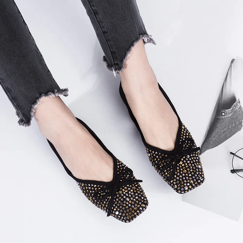 Роскошная женская обувь на плоской подошве новинка 2019 балетки с кристаллами