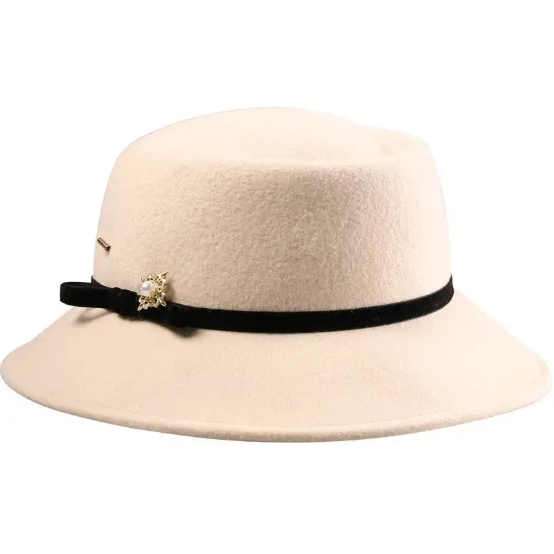 

Элегантные зимние шапки с широкими полями для женщин в британском стиле, черная фетровая шляпа с бантиком, винтажная шерстяная фетровая шля...