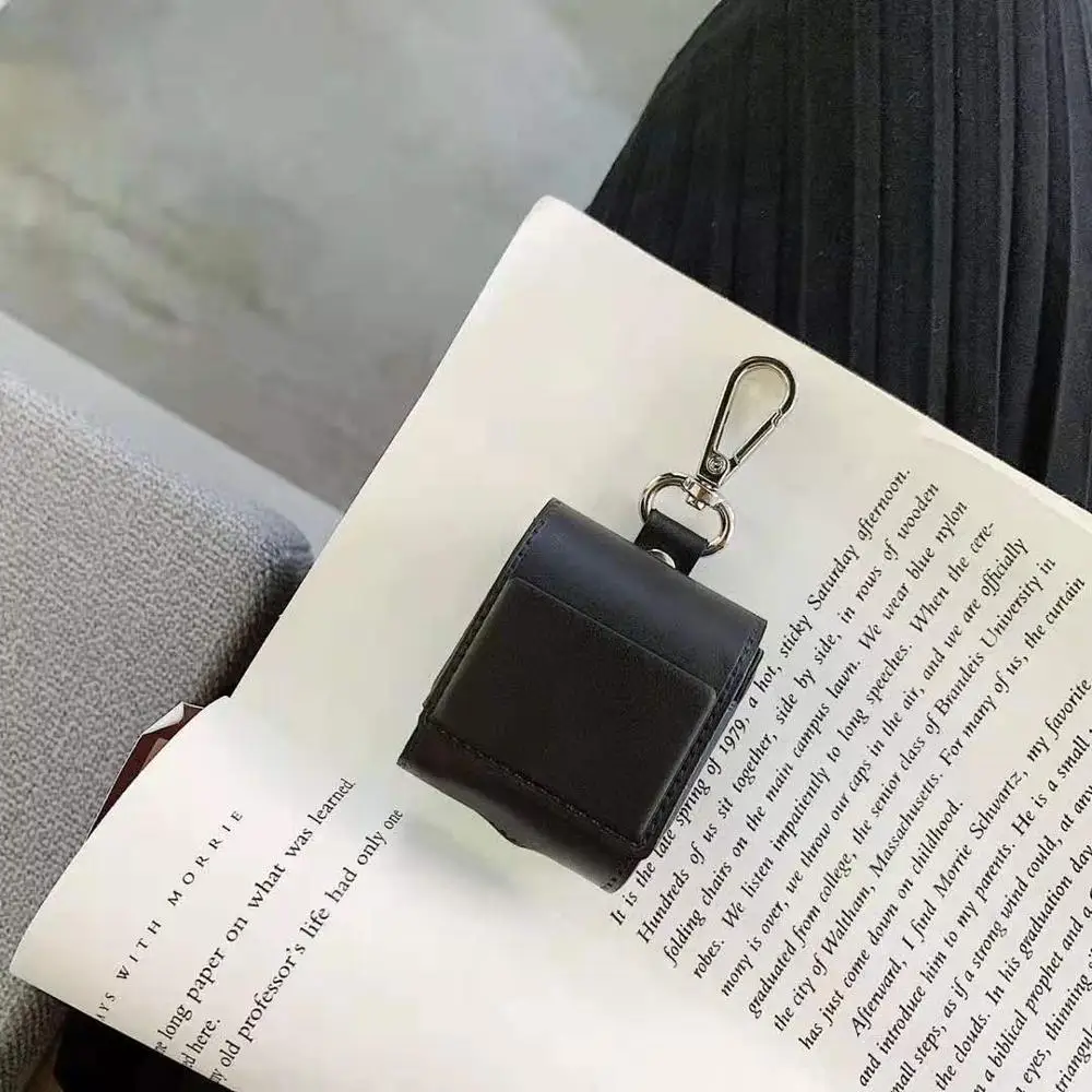 Роскошный бизнес бренд кожа для Apple AirPods 1 2 Аксессуары Bluetooth беспроводной чехол для наушников зарядная коробка палец брелок - Цвет: 1