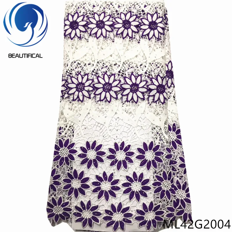 BEAUTIFICAL african lace fabrics 5yards/lot water soluble fabric New arrival embroidery flower stones ML42G20 | Дом и сад