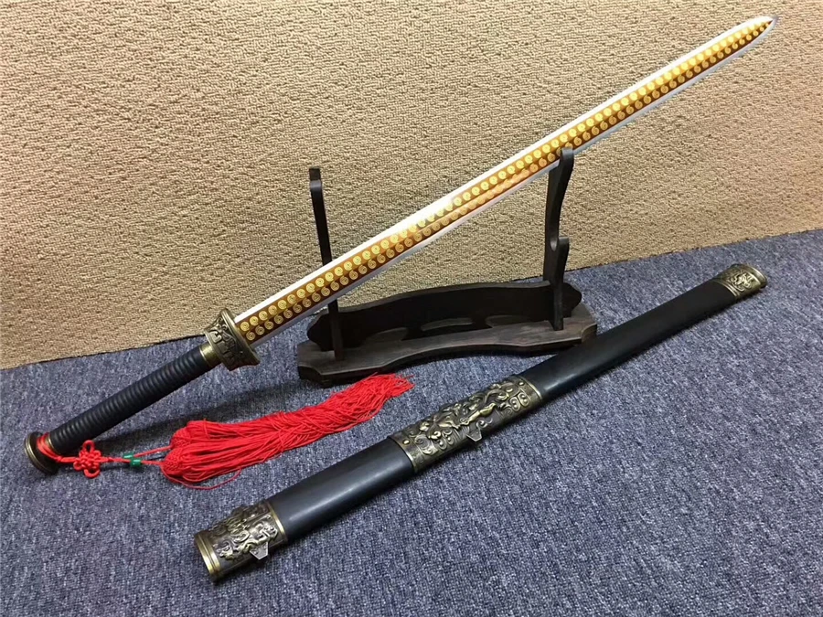 Благоприятный китайский меч династии Хань Цзянь Ebonywood Scabbard позолоченный острый