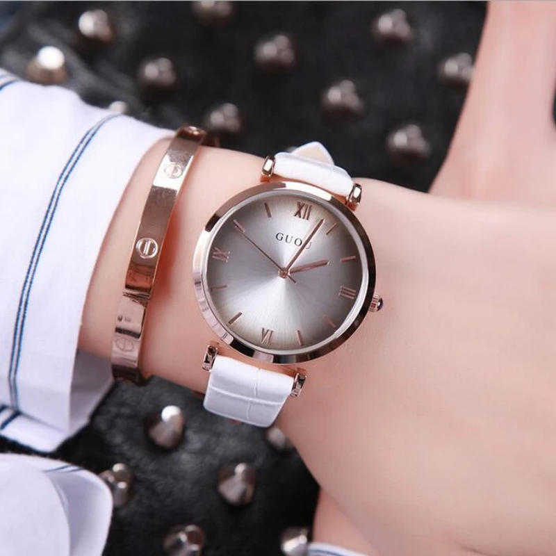 GUOU простые модные часы женские ударопрочные римские с кожаным ремешком|horloge