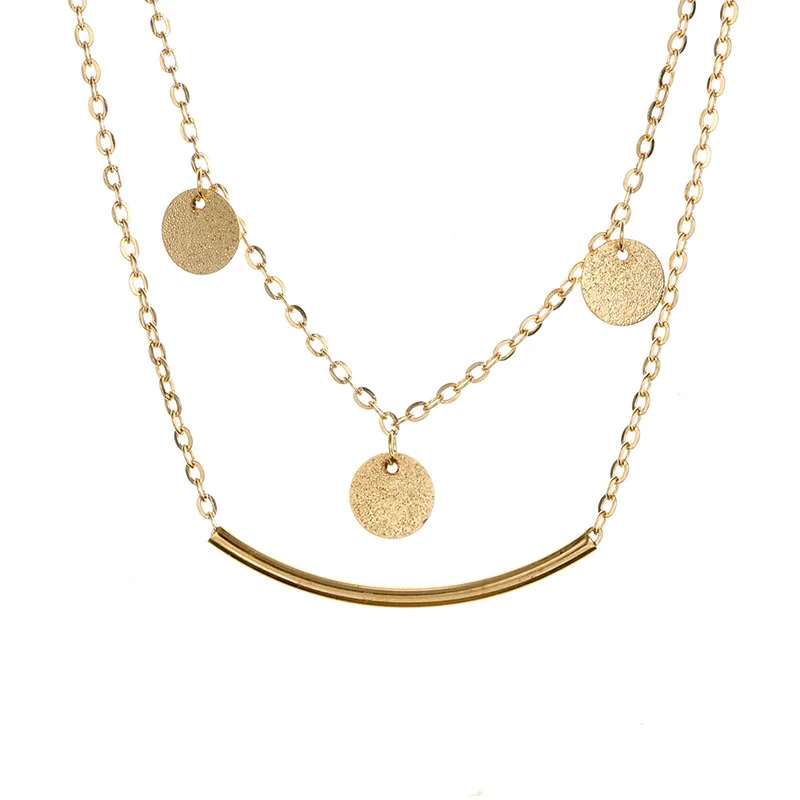 Ожерелье золотистого цвета с круглыми блестками медная трубка Двойная Цепочка