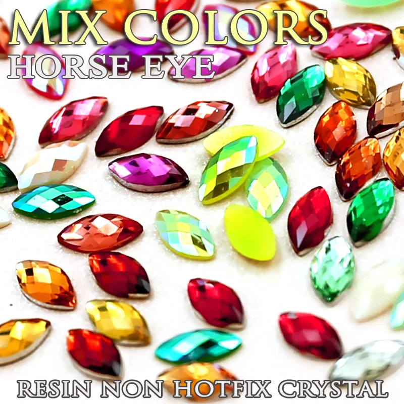 Стразы для ногтей конский глаз 800 шт./лот смешанные цвета 3x6 мм кристаллы без