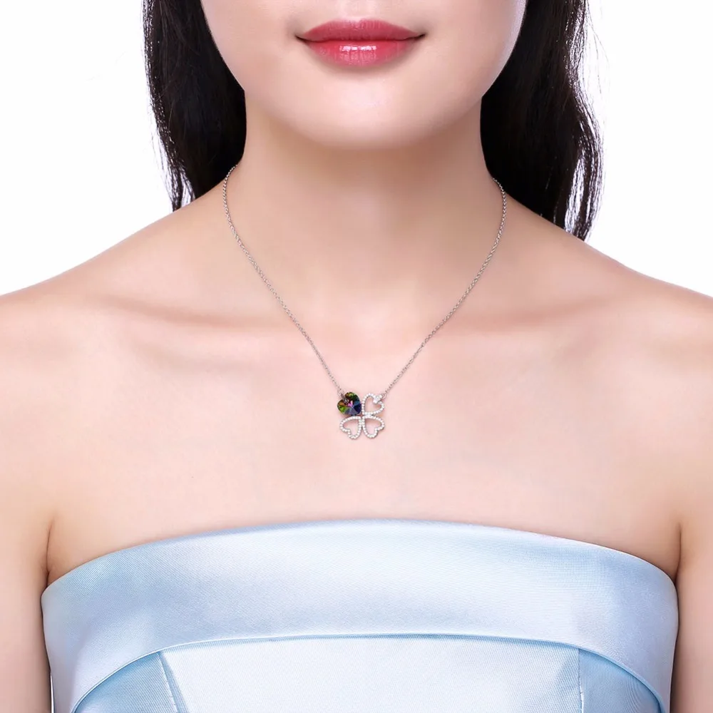 Lekani четыре листа ожерелья в форме клевера кулон сердце кристалл от Swarovski серебро