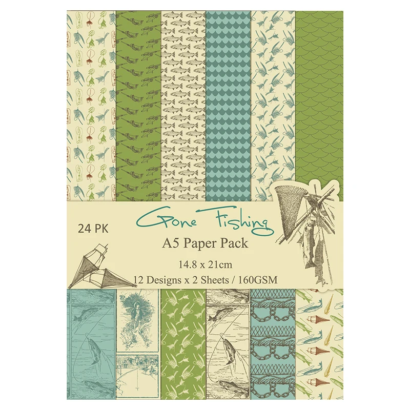 Рыболовная тема ручной работы фон Бумажные Прокладки шаблоны 24 листа сделай сам