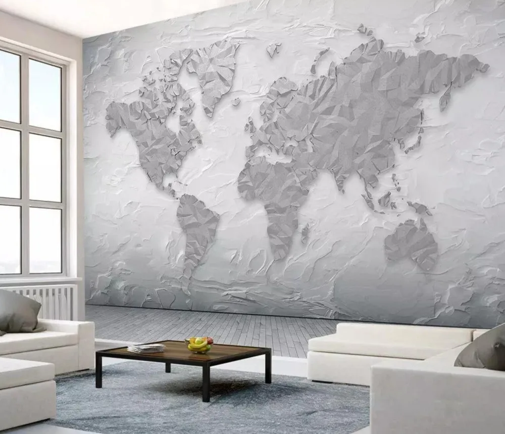 

[Self-Adhesive] 3D Grey White World Map 77 Wall Paper mural Wall Print Decal Wall Murals