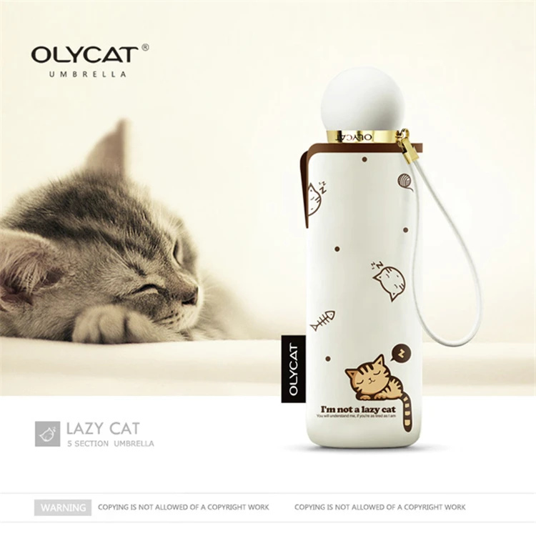 OLYCAT мини-зонт в 5 раз, Солнцезащитный зонт, Карманный Зонт для женщин, Зонт от дождя, ультра-светильник, Прекрасный Кошачий зонтик, защита от ультрафиолета, Paraguas