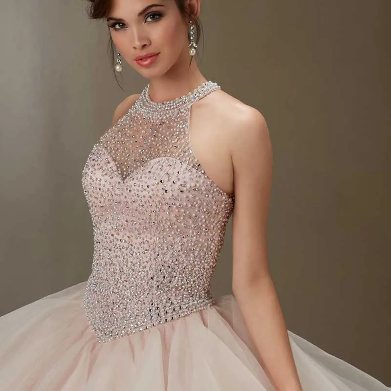 Девушки 2016 Потрясающие Quinceanera Платья Sexy Холтер Шеи Бисероплетение Жемчуг