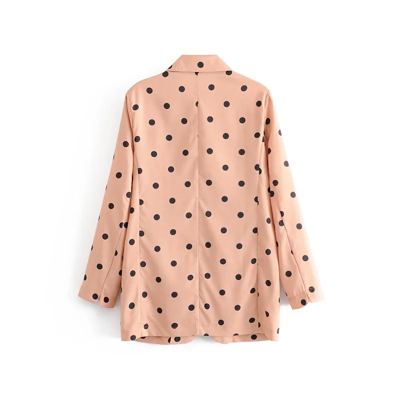 Женский блейзер в горошек свободный Блейзер средней длины с отложным воротником