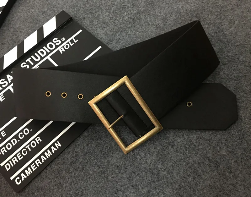 

Women's Fashion Wide Belt Retro Ultra Wide Square Buckle Belt Waist Seal Lady Decoration Hundred Style Black Corset Gold Belt