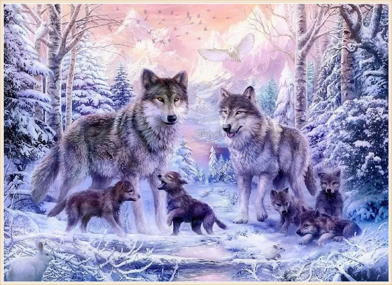 Алмазная картина сделай сам wolf family своевременная помощь сверлильный куб вышивка