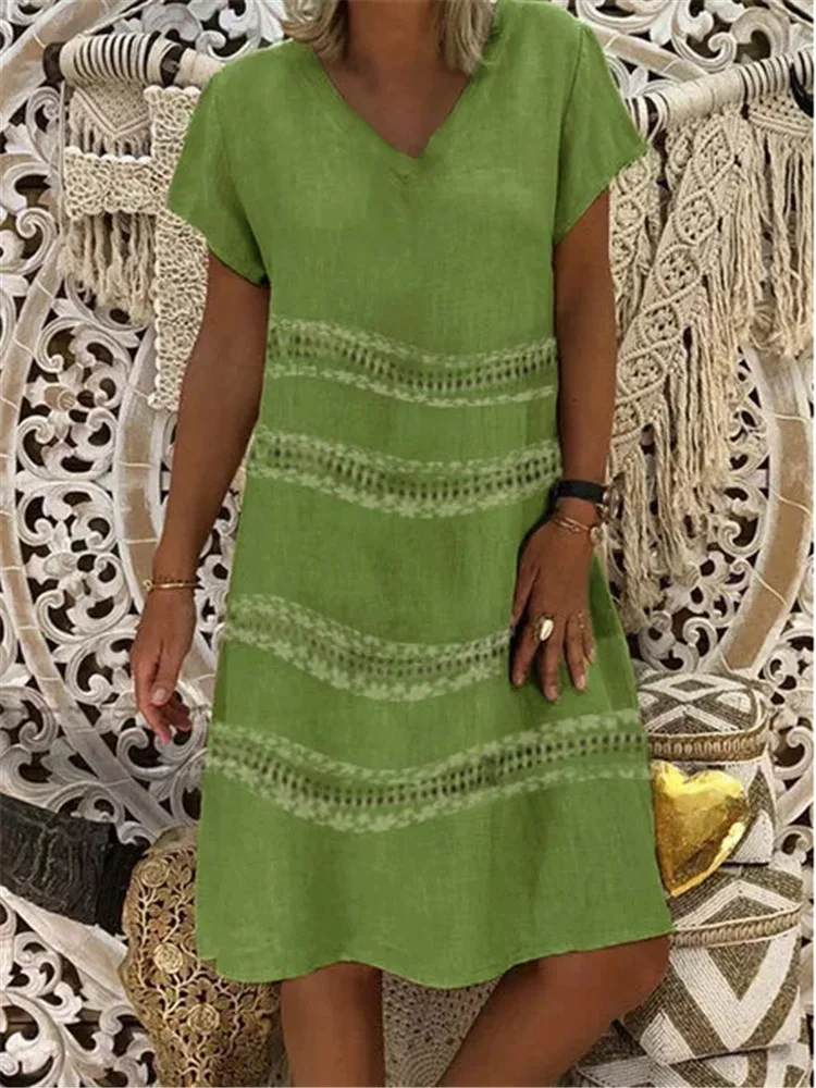 

2019 Women Summer Dress Plus Size Fashion Ladies Print Loose Short Sleeve Dress Vestido Robe V-neck Party Dress Sundress may19#4