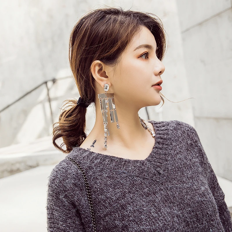 925 silver needle exaggerated long temperament ladies earrings retro tassel rhinestone female | Украшения и аксессуары