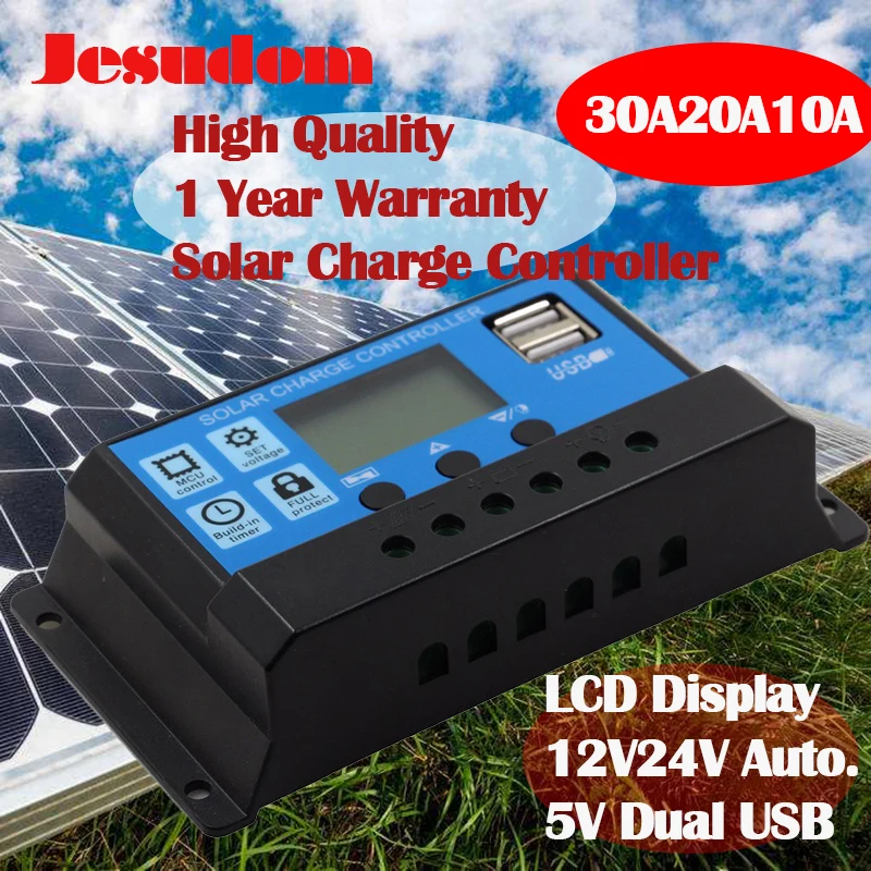 30A 20A 10A 12V/24V ЖК дисплей PWM Напряжение блок управления установкой на солнечной