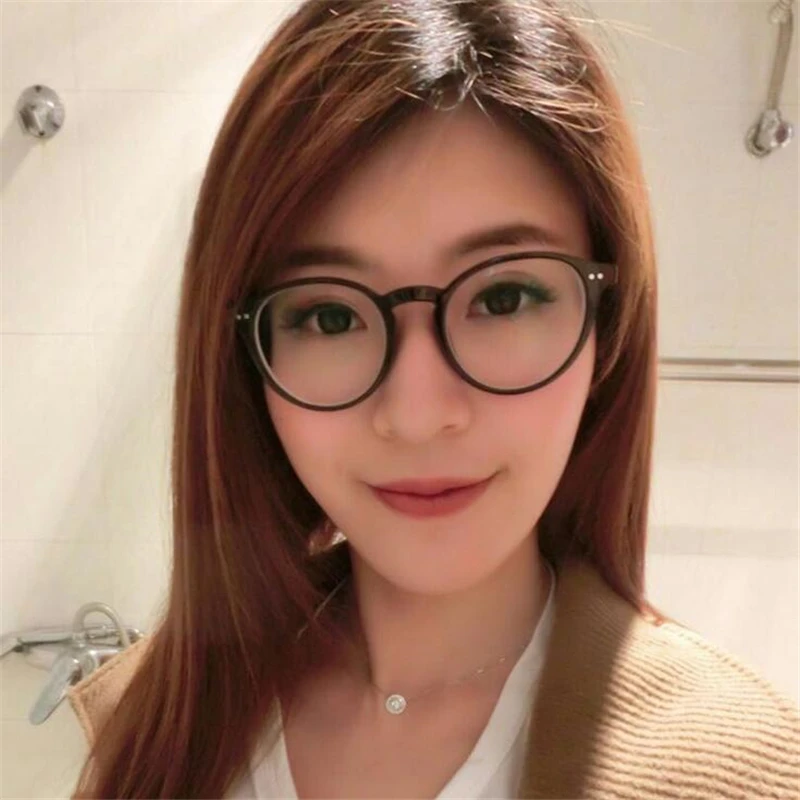 

Round Optical Spectacle Women Men Fashion Clear Mirror Decoration Fake Glasses Vintage Computer Eyeglasses Transparent/Tea Frame