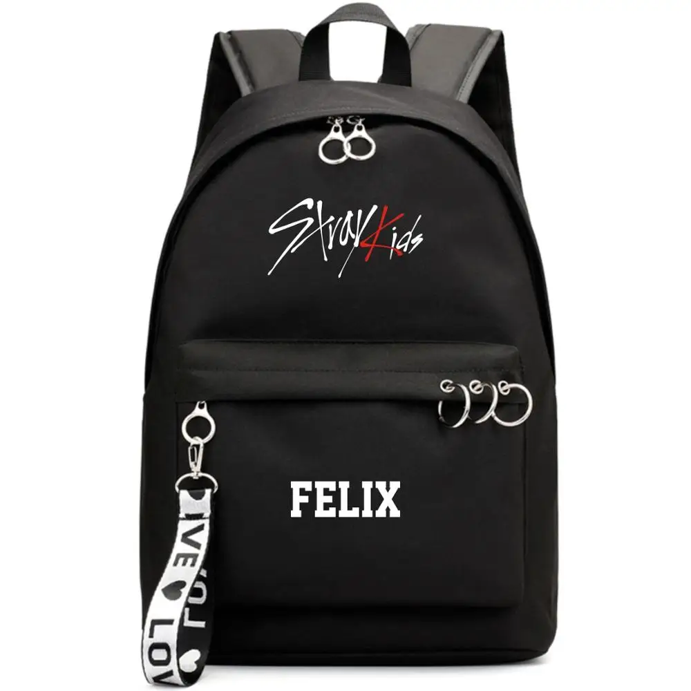 Style 15 Бродячие дети Jisung Woojin корейский звезда Рюкзак Школьные сумки Mochila дорожные сумки ноутбук лента кольцо рюкзак в форме круга розовый черный - Цвет: Style 15