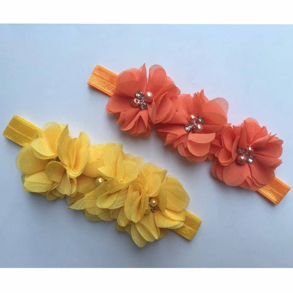 

2PCS/lot Newborn headband Chiffon Beaded Flower Headbands Chiffon Beaded Flower Hair bands Kids Hair Accessories A176-12