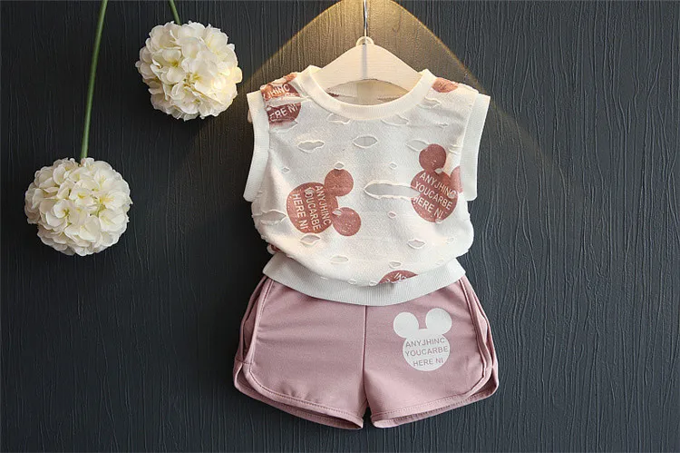 Детские комплекты одежды для девочек летняя рубашка с отверстиями и принтом