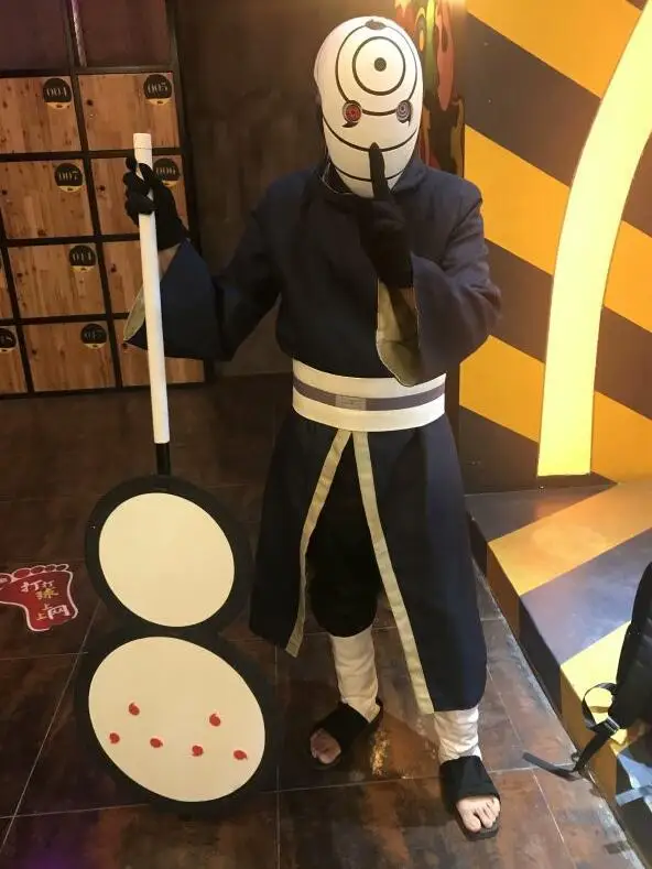 Высокое качество костюи для косплея Наруто Uchiha Obito косплей с длинными рукавами черный плащ и маска