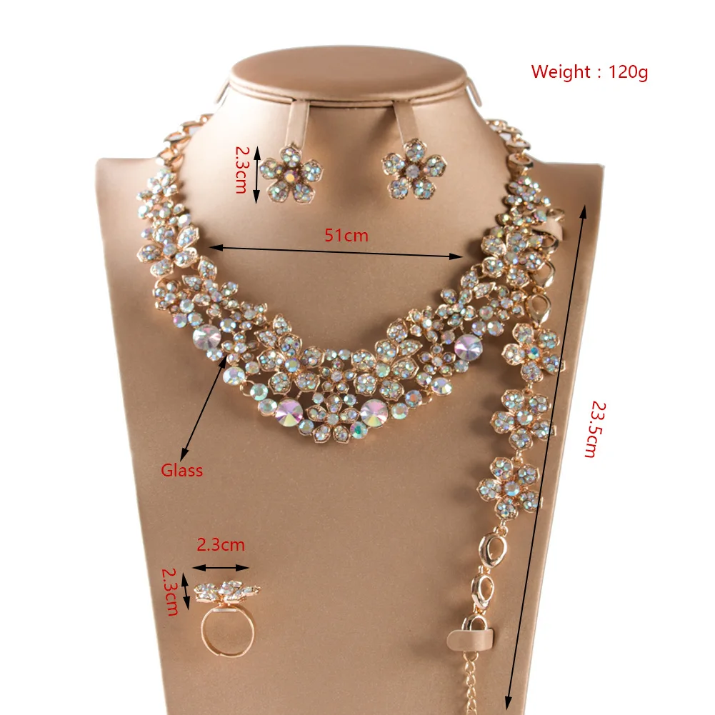 Новинка комплект украшений золотого цвета AB Rhinetone Роскошные Ювелирные наборы для