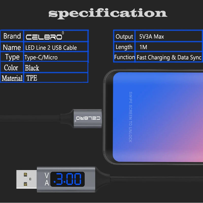 Кабель для быстрой зарядки Micro USB Type C кабель со светодиодным дисплеем Samsung S10 S9 Note 10