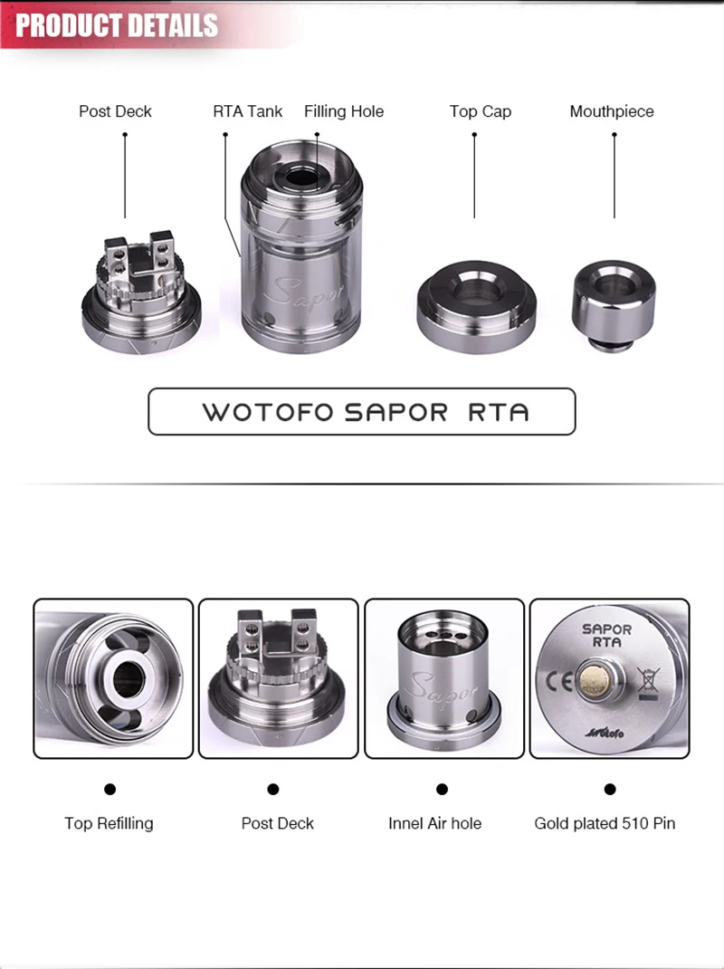 100% Оригинальные wotofo Сапор RTA электронные сигареты распылителя 2 мл емкость Топ