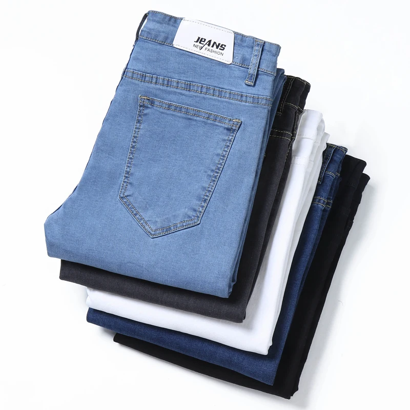Men's Skinny Jeans 2019 Autumn New Classic Pants Slim Fit Elastic Fashion Casual Brand Jean Trousers Male Black White Gray Blue | Мужская