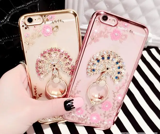 Держатель для смартфона с бриллиантовым бантом и горным хрусталем вращается на