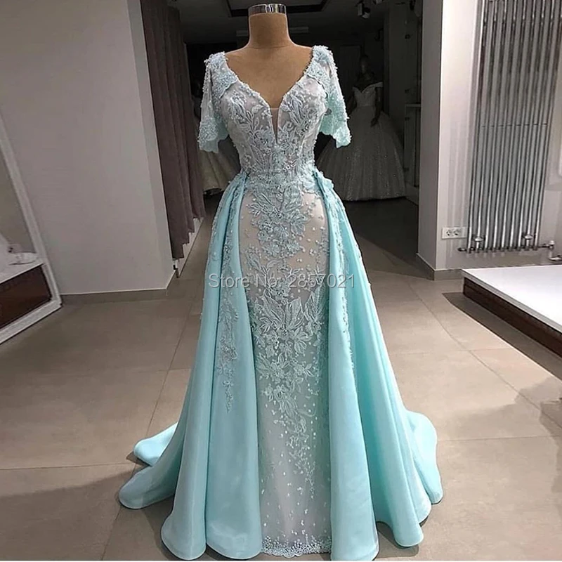 

Sparkling African Mint Beading Evening Dresses 2018 Vestido de festa Arabic Turkish Formal Prom Dresses Kaftan Gowns Gradient