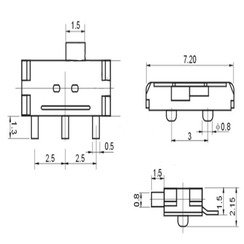 10 шт. SMD маленький переключатель 3 фута 2 шестерни с рифленой волной