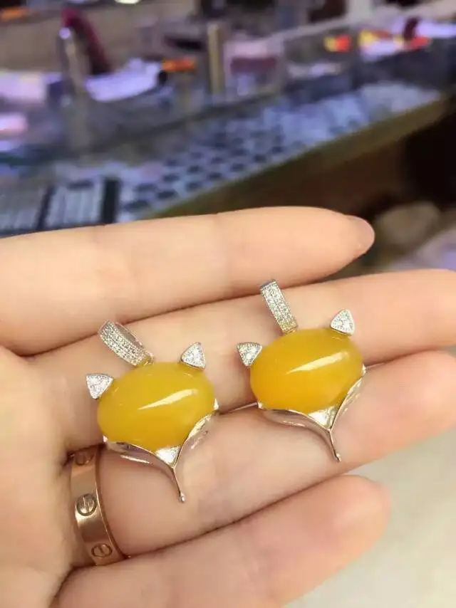 

Natural yellow chalcedony pendant S925 silver Natural gemstone Pendant Necklace trendy Elegant cute fox women girl party jewelry