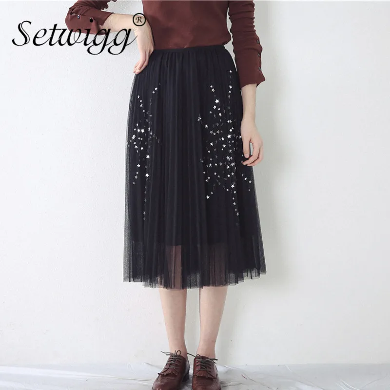 SETWIGG милые расшитые блестками Многослойные фатиновые длинные плиссированные