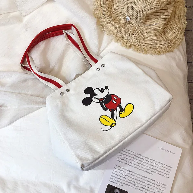 Disney Микки Маус мультфильм леди сумка холщовая Женская сумочка через плечо Большая вместительная сумка шопинг Портативная сумка подарок для девочки