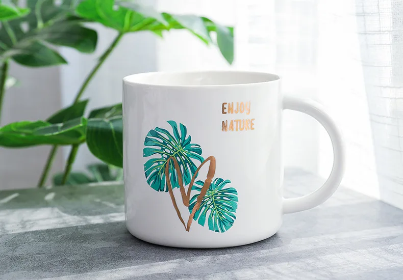 Нордическая фарфоровая кофейная кружка Monstera с оленем и кроликом, керамическая чашка для кофе, чая, молока, подарок