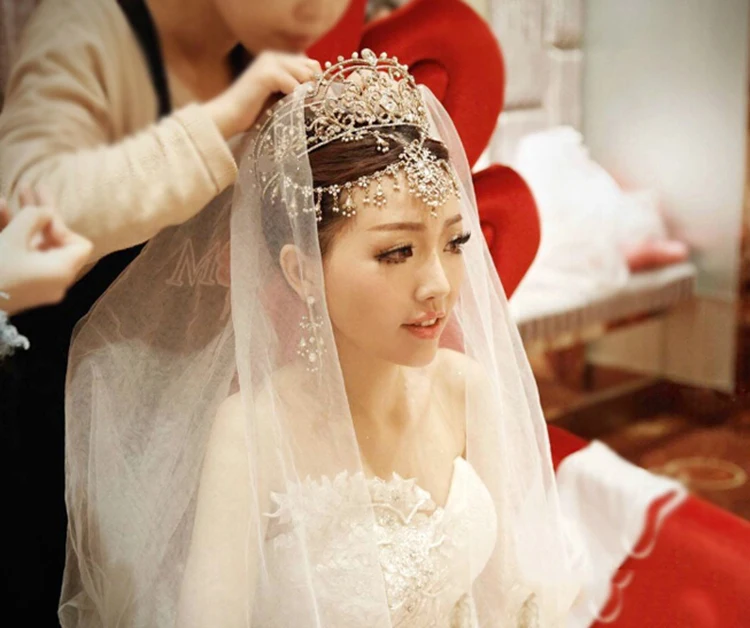 HIMSTORY роскошные свадебные Стразы тиара Корона кисточкой Свадебные аксессуары для